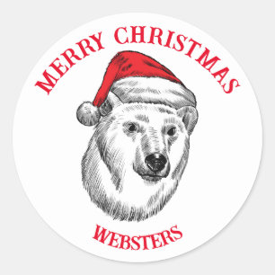 Christmas wish with bear, Santa hat customisable Classic Round Sticker