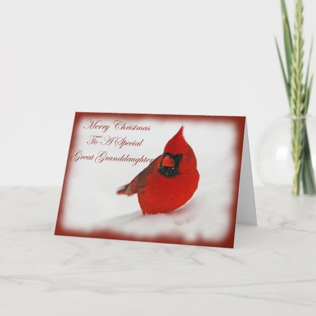 Christmas Wishes Cardinal Great Granddaughter Holiday Card (Front)