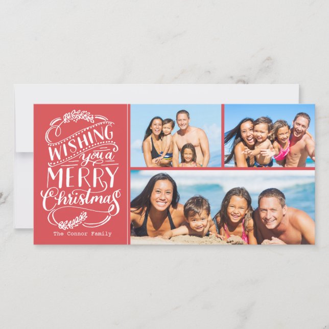 Christmas Wishes Collection 3 Photo Holiday Card (Front)