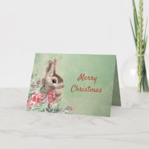 Christmas Wishes Cute Bunny Rabbit Blank  Holiday  Card