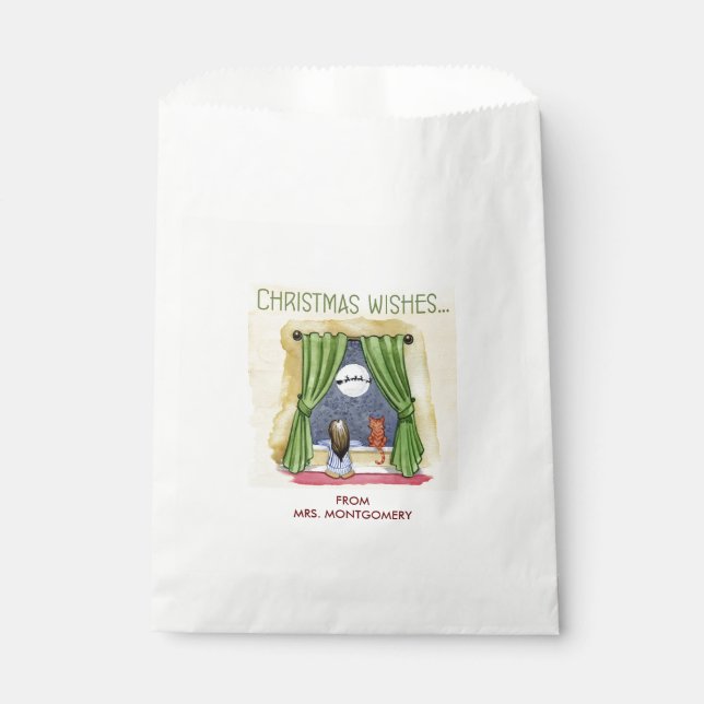 Christmas Wishes Cute Child & Kitty Cat Xmas Favour Bags (Front)