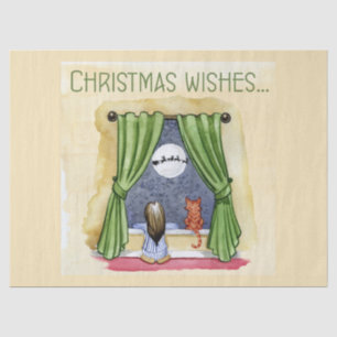 Christmas Wishes Cute Child & Kitty Cat Xmas Tissue Paper