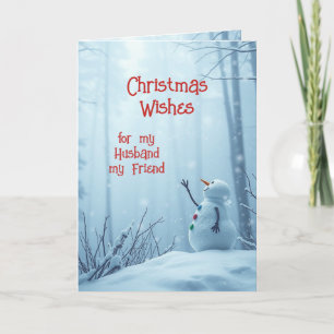 Christmas Wishes Cute Snowman Husband Friend  Holiday Card