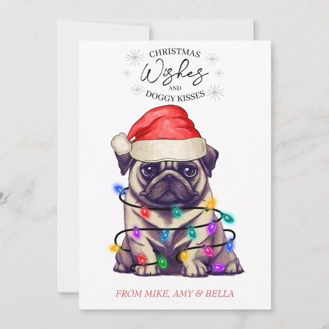 Christmas Wishes Dog Puppy Kisses Cute Pet Custom Holiday Card (Front)