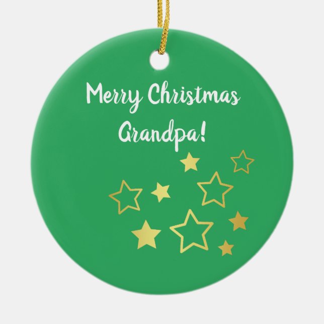 Christmas Wishes For Grandpa With Gold Stars Ceramic Tree Decoration (Front)