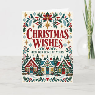 Christmas Wishes From Our Home to Yours Folk Art Card