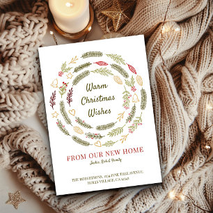 Christmas Wishes From Our New Home Holly and Pine Announcement