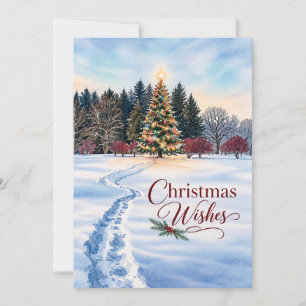 Christmas Wishes Glowing Tree Winter Landscape Holiday Card