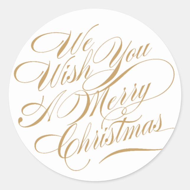 Christmas Wishes | Gold/White Classic Round Sticker (Front)