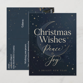 Christmas Wishes Holiday Greeting New Year Blue Postcard