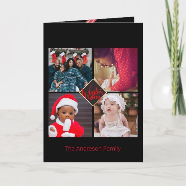 Christmas Wishes Lovely Fun Family Photo Collage Card (Front)