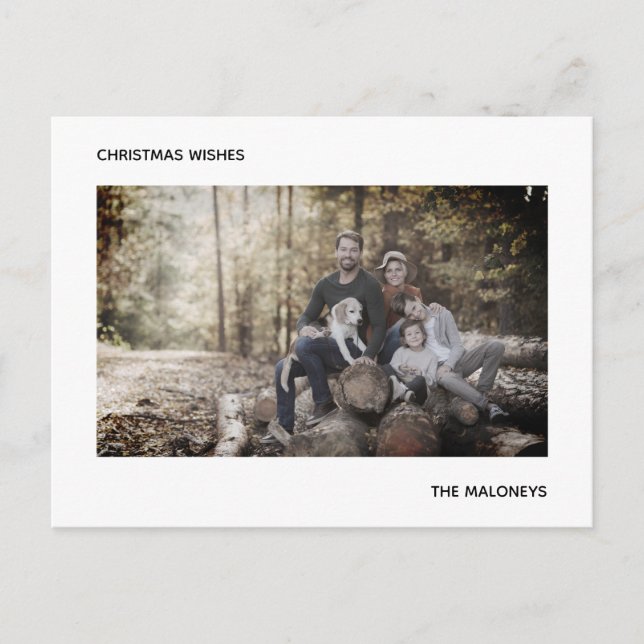 christmas wishes modern photo black white stripe postcard (Front)