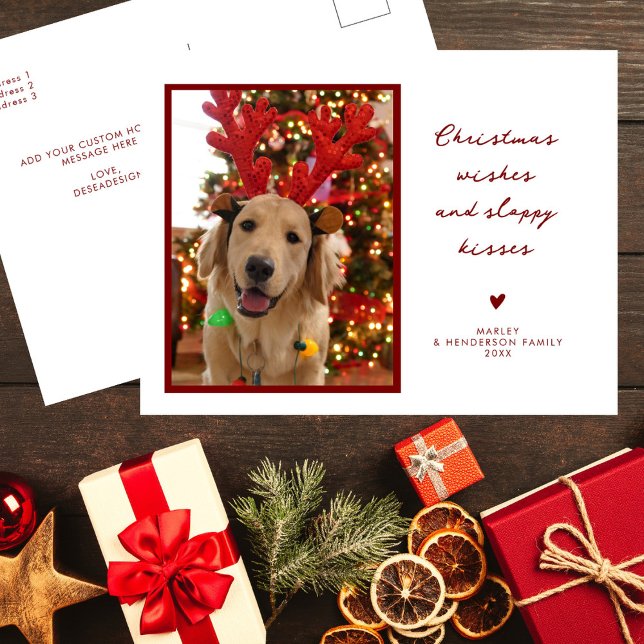 Christmas Wishes Sloppy Kisses Puppy Dog Pet Photo Holiday Postcard (Creator Uploaded)