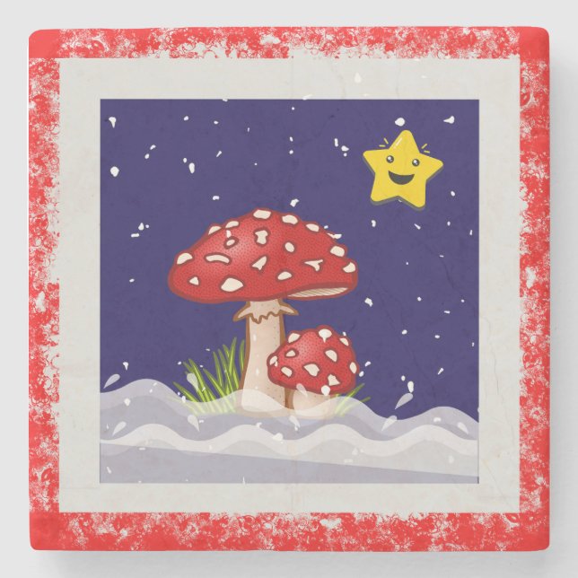 Christmas Wishes, snowing days Stone Coaster (Front)