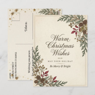 Christmas Wishes Vintage Botanical Winter Holiday Postcard