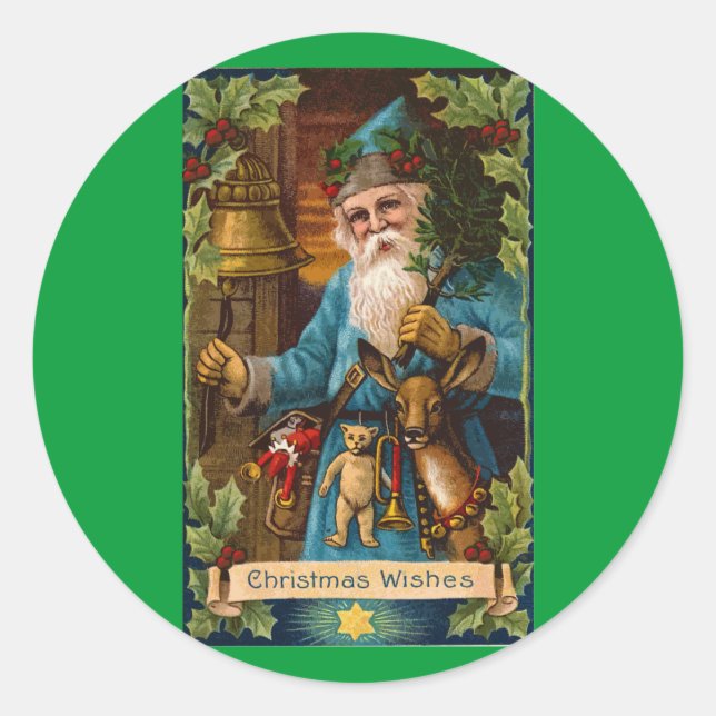 Christmas Wishes Vintage Holiday Art Classic Round Sticker (Front)