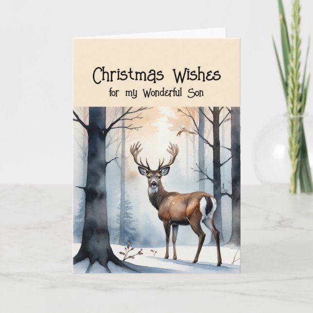 Christmas Wishes Wonderful Son Stag Deer Holiday Card (Front)