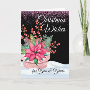 Christmas Wishes You and Yours in Pink and Green  Card