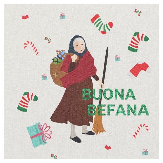 christmas Witch buona Befana fabric (Close Up)