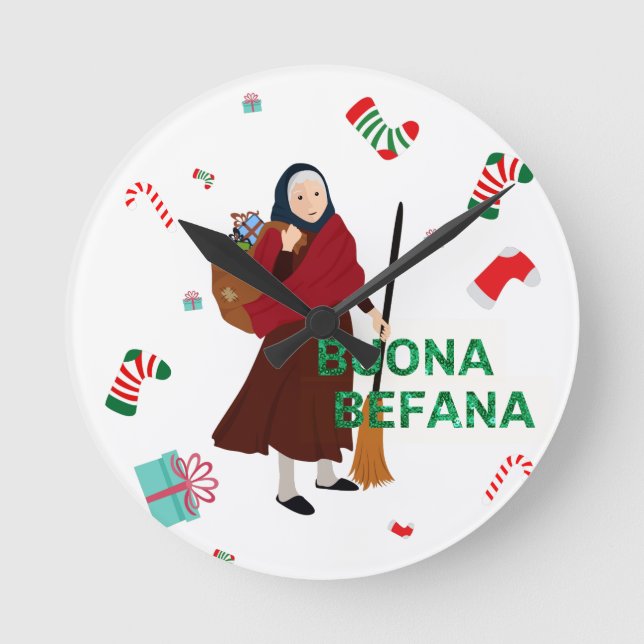 christmas Witch buona Befana Round Clock (Front)