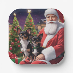 Christmas with a happy chihuahua dog paper plate