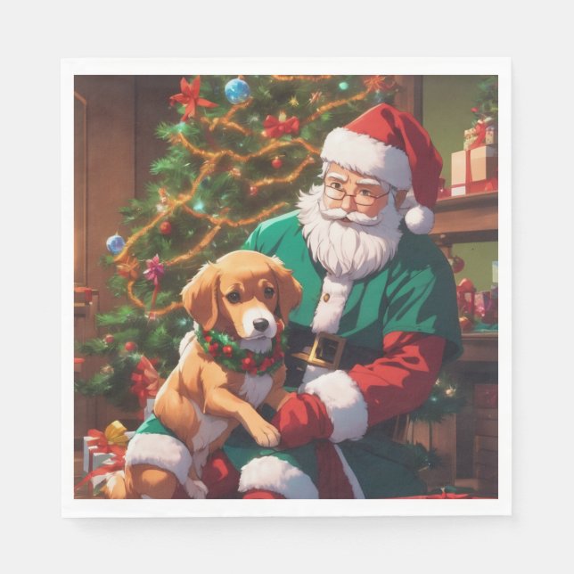 Christmas with a happy dog napkin (Front)