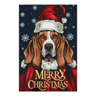 Christmas with Basset Hound Poster