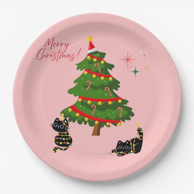 Christmas With  Black Cats Paper Plate (Front)