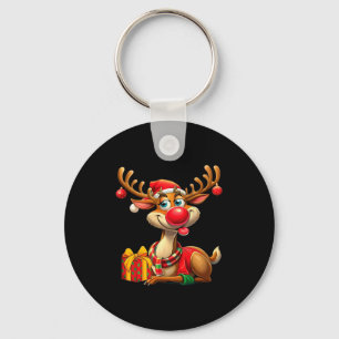 Christmas With Cute Reindeer Funny Gift Xmas Long  Key Ring