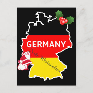 Christmas With German Map,Flag, and Santa Holiday Postcard