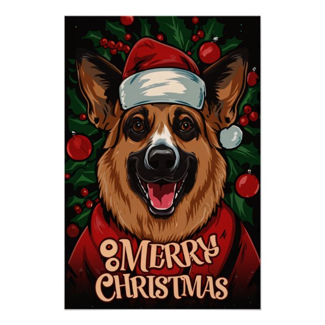 Christmas with German Shepherd Poster (Front)