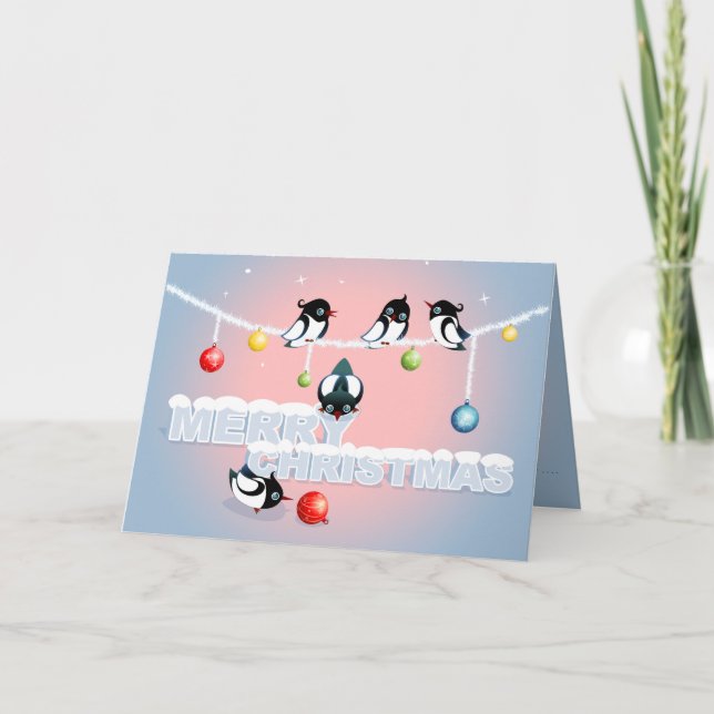 Christmas with Magpies and Bubbles 2 Holiday Card (Front)