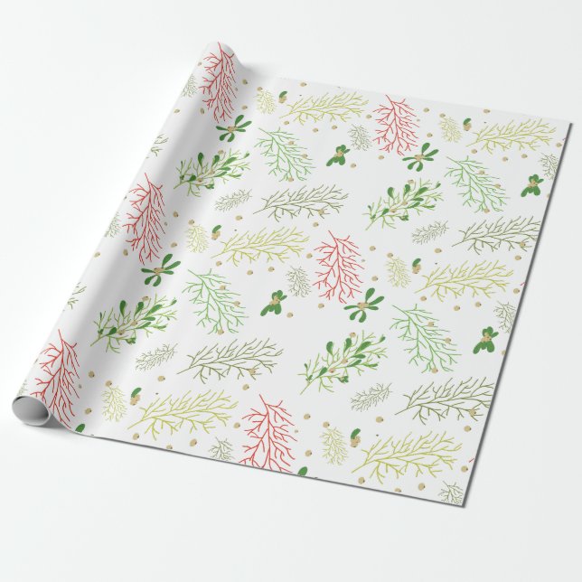 Christmas with Mistletoe  Wrapping Paper (Unrolled)
