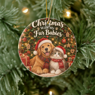 Christmas With My Fur Babies Cat And Dog Ceramic Tree Decoration