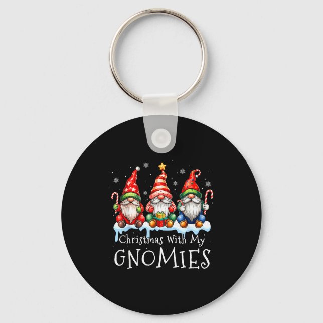 Christmas With My Gnomies Buffalo Plaid Gnome Fami Key Ring (Front)
