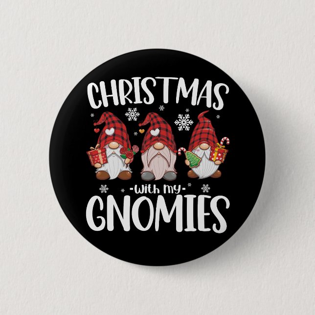 Christmas With My Gnomies Buffalo Red Plaid Gnome  6 Cm Round Badge (Front)
