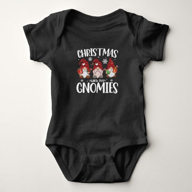Christmas With My Gnomies Buffalo Red Plaid Gnome  Baby Bodysuit (Front)