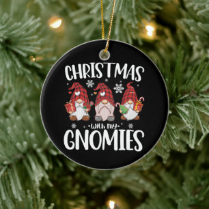 Christmas With My Gnomies Buffalo Red Plaid Gnome  Ceramic Tree Decoration