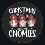 Christmas With My Gnomies Buffalo Red Plaid Gnome  Classic Round Sticker<br><div class="desc">Christmas With My Gnomies Buffalo Red Plaid Gnome</div>