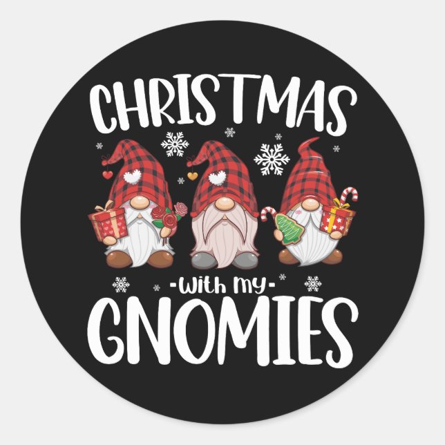 Christmas With My Gnomies Buffalo Red Plaid Gnome  Classic Round Sticker (Front)