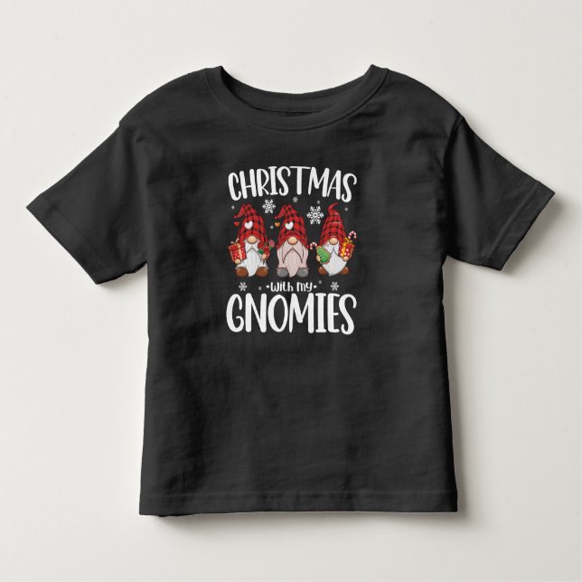 Christmas With My Gnomies Buffalo Red Plaid Gnome  Toddler T-Shirt (Front)