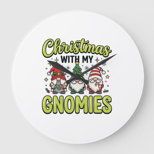 Christmas With My Gnomies Gnome Design Large Clock (Front)
