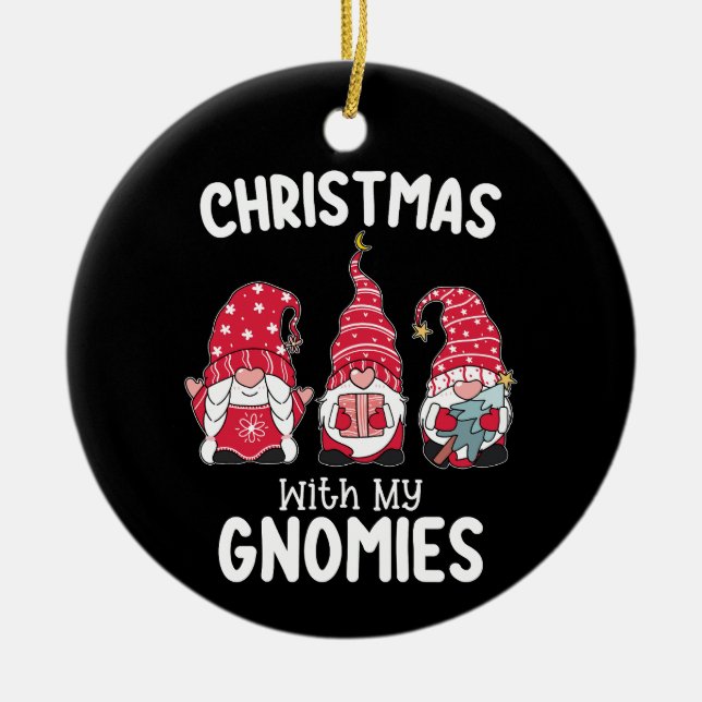 Christmas With My Gnomies Holiday Gnome Ceramic Tree Decoration (Front)