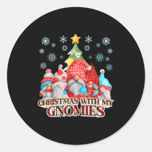 Christmas With My Gnomies Plaid Gnome Group Pajama Classic Round Sticker