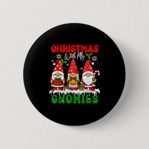 Christmas With My Gnomies Xmas Three Santa Gnomes  6 Cm Round Badge