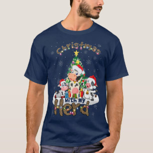 Christmas With My Herd Cow Cattle Farmer Funny Leo T-Shirt