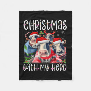 Christmas With My Herd Cow Farmer  Fleece Blanket