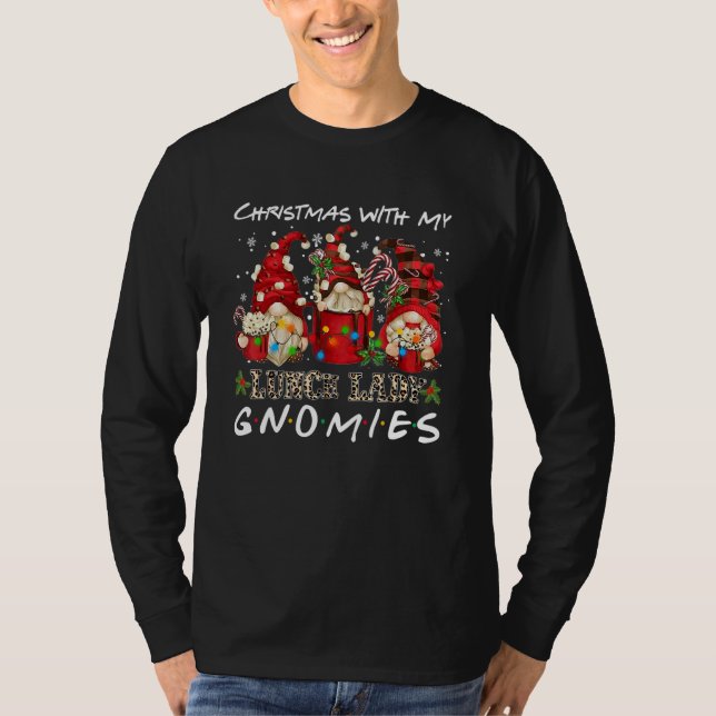 Christmas With My Lunch Lady Gnomies Plaid Red Gno T-Shirt (Front)