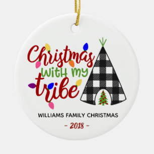 Christmas with My Tribe Personalised Family Gift Ceramic Tree Decoration