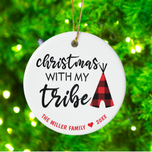 Christmas With My Tribe Photo, Name & Year Ceramic Tree Decoration